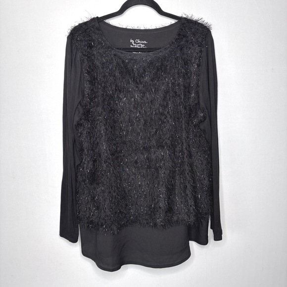 Chico's Sparkle Fuzzy Tunic Top Size XL Long Sleeve Eyelash Shimmer Evening - Picture 1 of 10